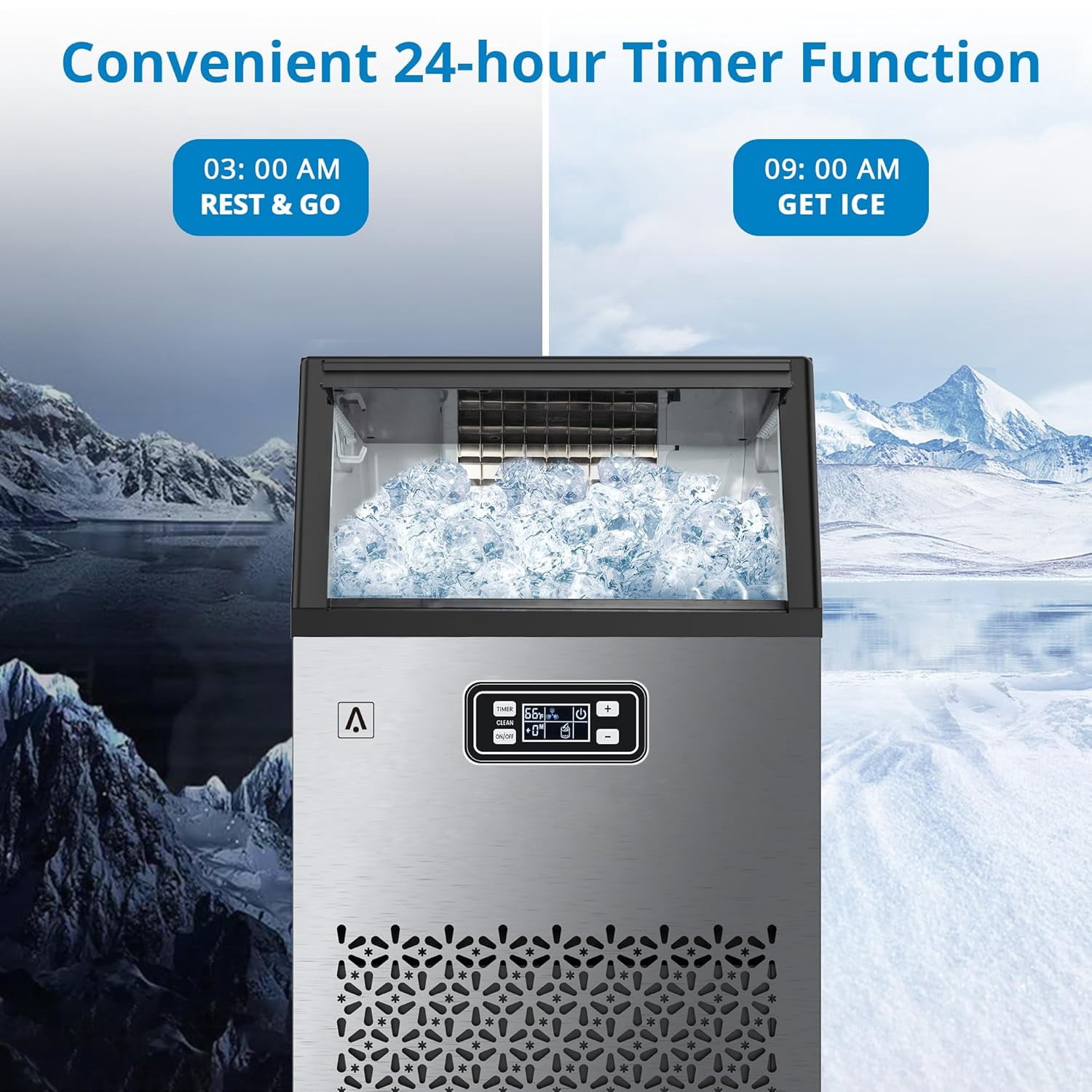 IdealHouse Commercial Ice Maker Machine, Under Counter Ice Maker, 150LBS/24H with 33LBS Ice Capacity,Stainless Steel Freestanding Ice Machine with Ice Scoop, Self-Cleaning