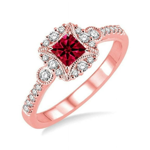 Designer 1.50 Carat Princess Cut Red Ruby And Diamond Moissanite Engagement Ring For Women In 14K Rose Gold Affordable Engagement Ring, Promise Ring, Anniversary Ring