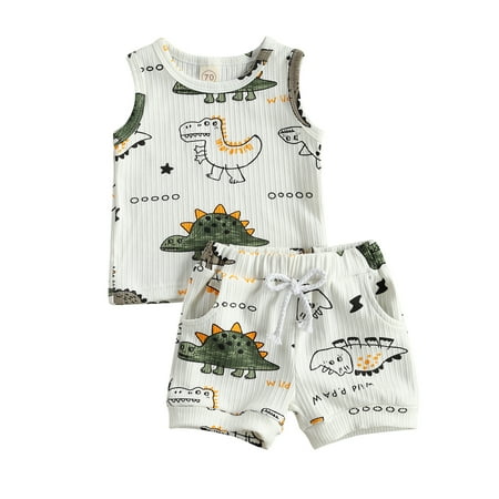 

Toddler Infant Baby Boy 2Pcs Summer Outfits Set Dinosaur Print Sleeveless Tank Vest Top+Drawstring Pocket Shorts