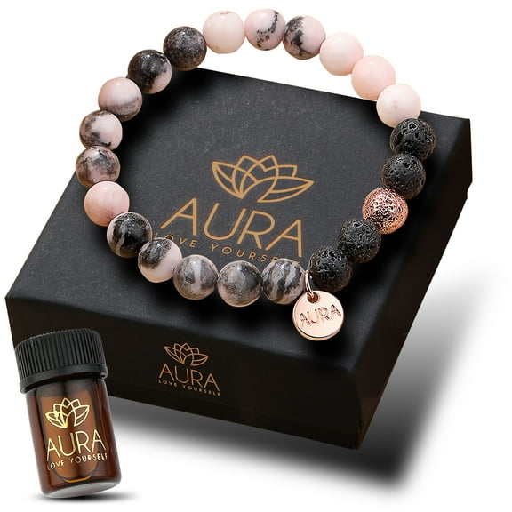 AURA Lava Rock Bracelet with Lavender Essential oil in a GIFT Box, Relaxation Gift for Women