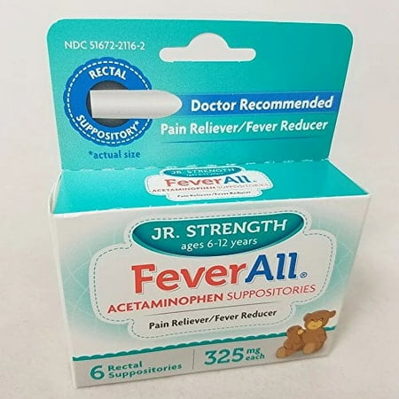 Feverall Acetaminophen Suppositories JR Strength 325mg 6 Count Each