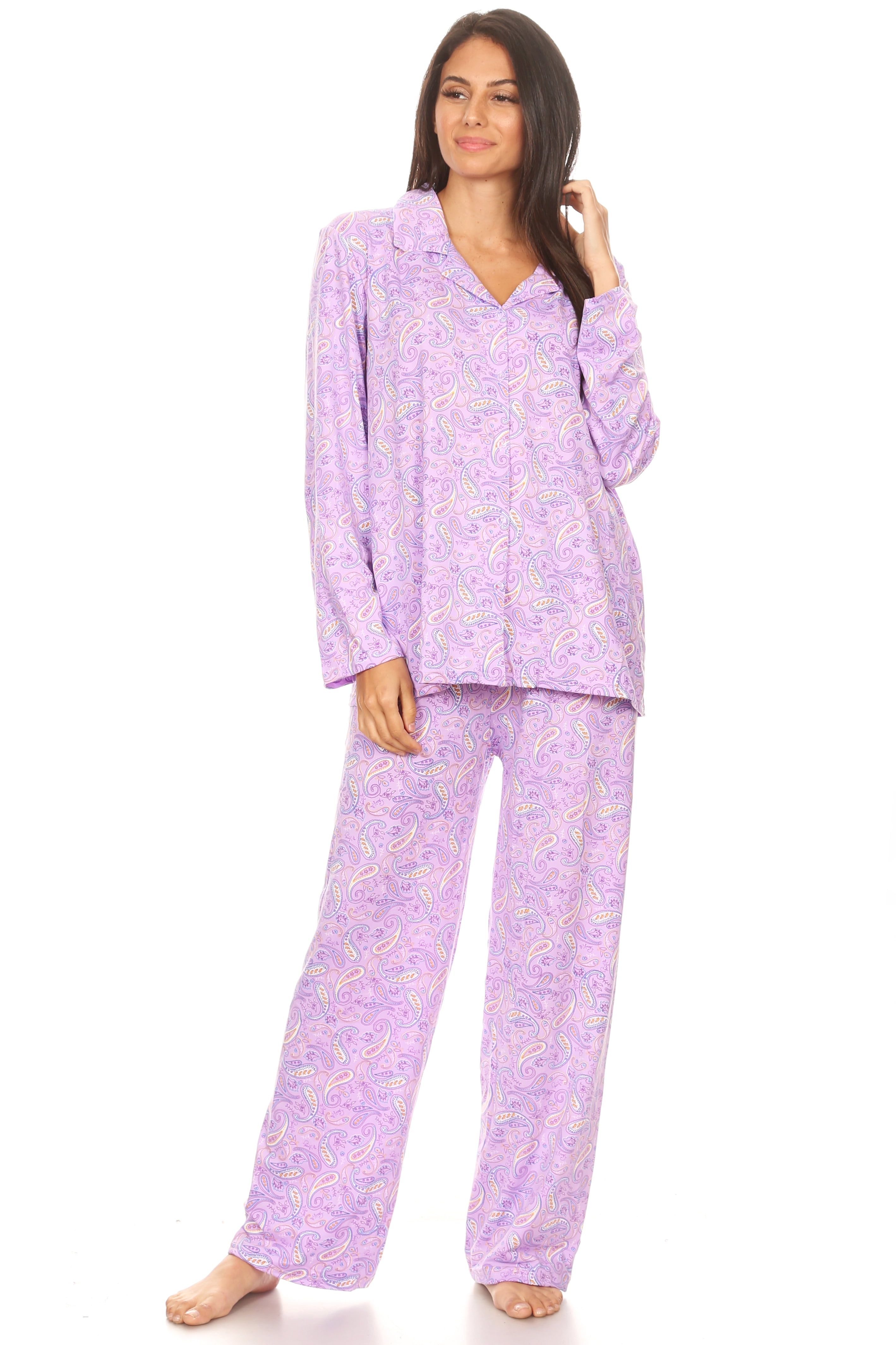 2155 Womens Sleepwear Pajamas Woman Long Sleeve Button Down set Purple ...