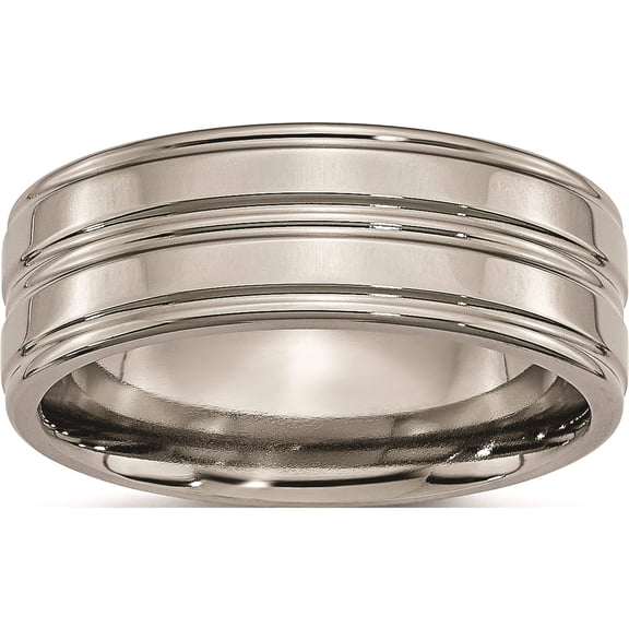 Titanium Polished 8mm Grooved Band (Size 7) Made In China tb57-7
