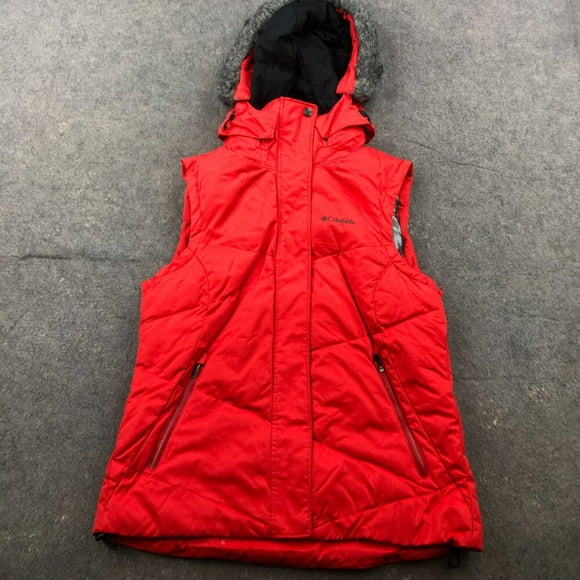 Columbia Vest Women's Medium Red Full Zip Outdoor Omni Heat Hood Insulated