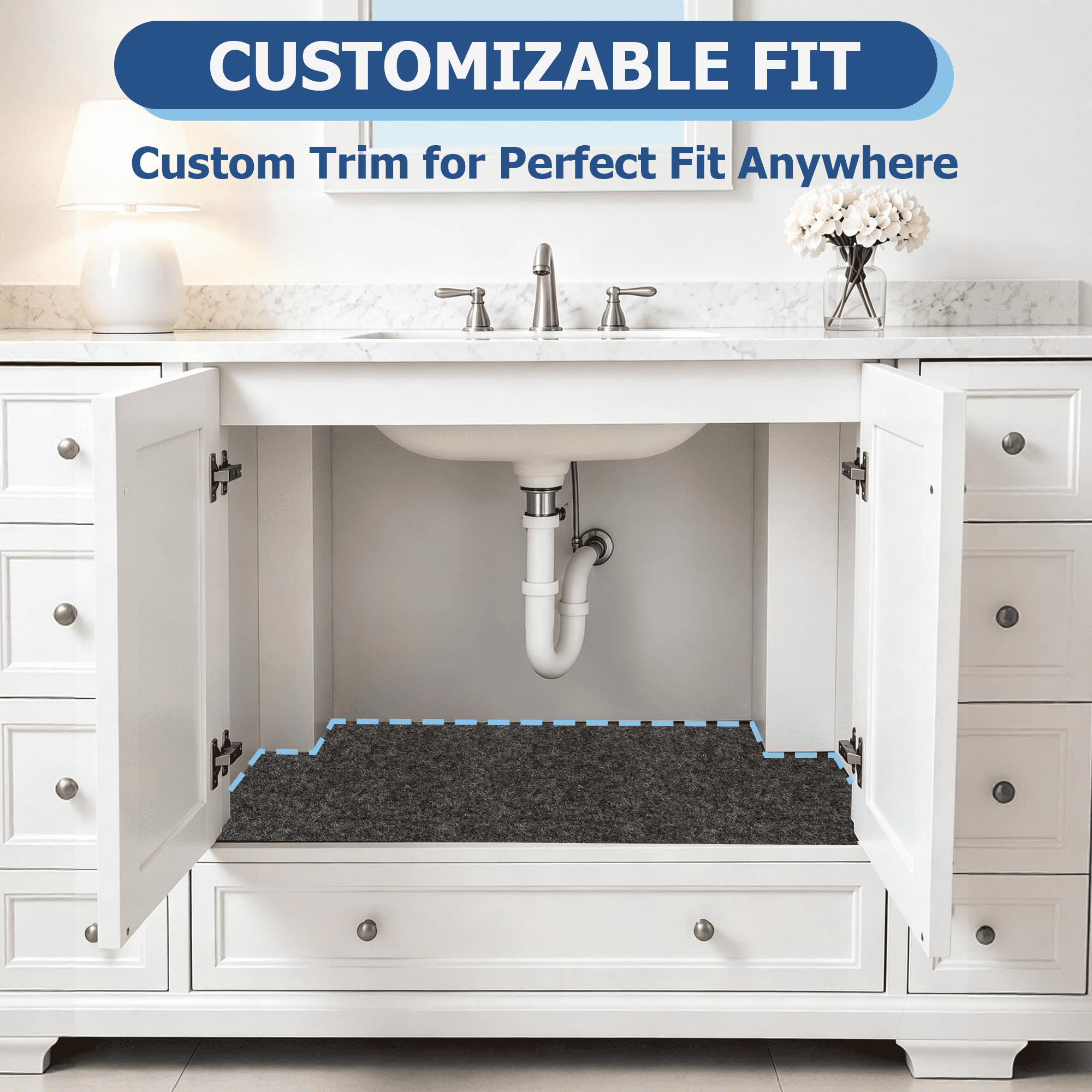 GARITIN Under Sink Mat 47.2 x 27.6 Inch, Kitchen Felt Sink Cabinet Liner, Cuttable Leak Protection Mat for Kitchen & Bathroom Vanity