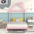 thumbnail image 2 of Bellemave Twin Size Kids Bed Frame with House-Shaped Headboard, Solid Wood Toddler Platform Bed with Slats for Girls Boys, No Box Spring Needed (Pink), 2 of 10