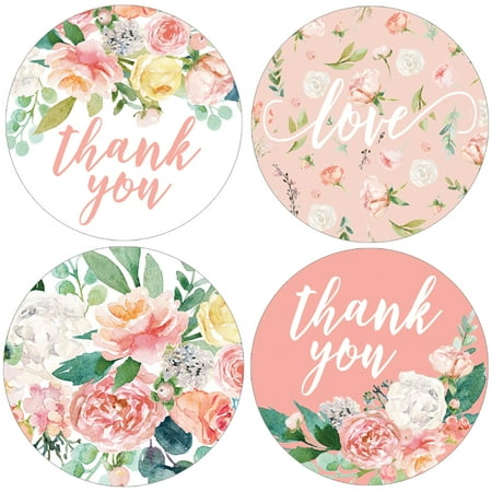 Favor Tags Labels - Floral Baby Shower Favor Stickers 40ct | 1 3/4 inch | Pink Thank You Tag Labels