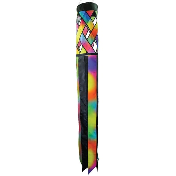 In the Breeze 5216 — Jewel Diagonal Weave 60" Windsock — Colorful Lattice Windsock with Color-Coordinated Tails