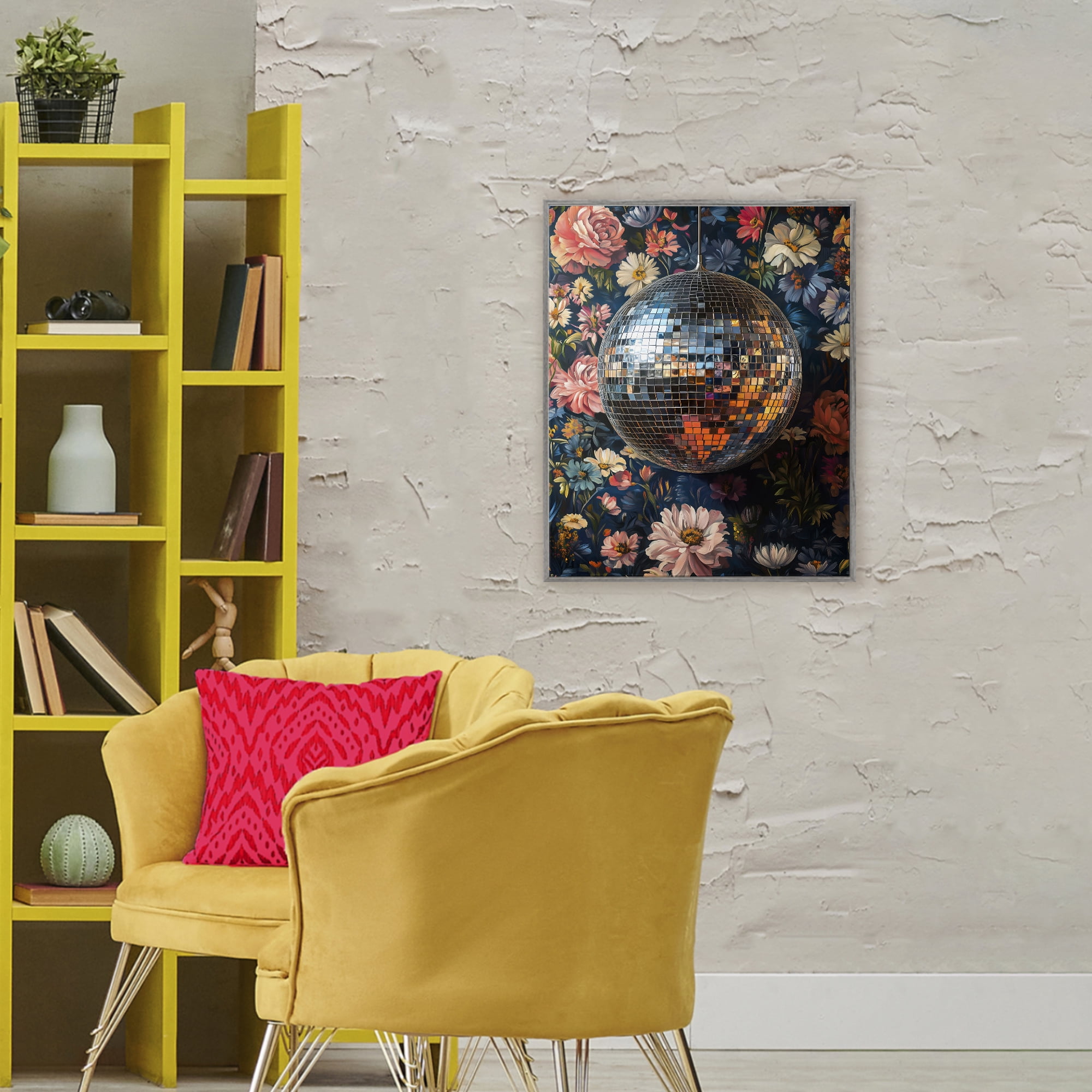Stupell Industries Floral Disco Ball Reflection Gray Framed Giclee Art, design by LSR Design Studio
