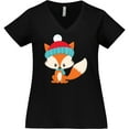 thumbnail image 3 of Inktastic Cute Fox, Fox With Hat And Scarf, Orange Fox Women's Plus Size V-Neck T-Shirt, 3 of 5