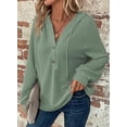 thumbnail image 3 of V-neck Long Sleeve Casual Hoodie Pullover (S, DarkBlue), 3 of 9