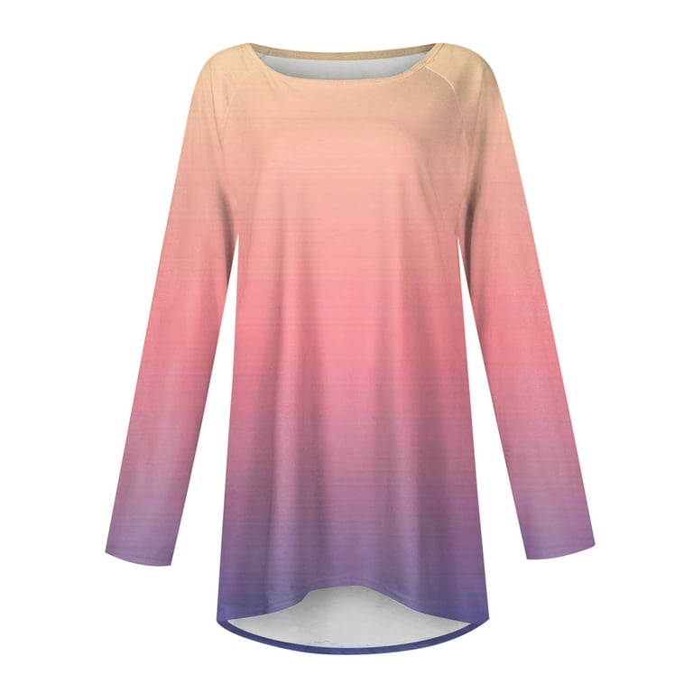 Knosfe Long Sleeve Tunic Tops To Wear with Leggings Crewneck Winter Loose  Fit Gradient Shirts Workout Fall Fashion Blouses Tops Clearance Casual Sexy  Going Out Tops for Women Sexy 