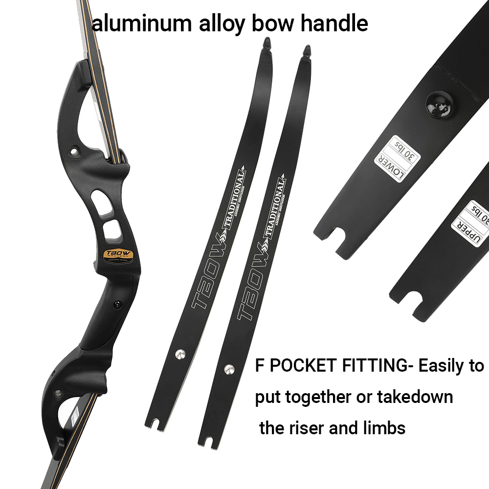 SHARROW 62" Archery Recurve Bow 25-60lb Bamboo F Interface Adults Outdoor Hunting Target