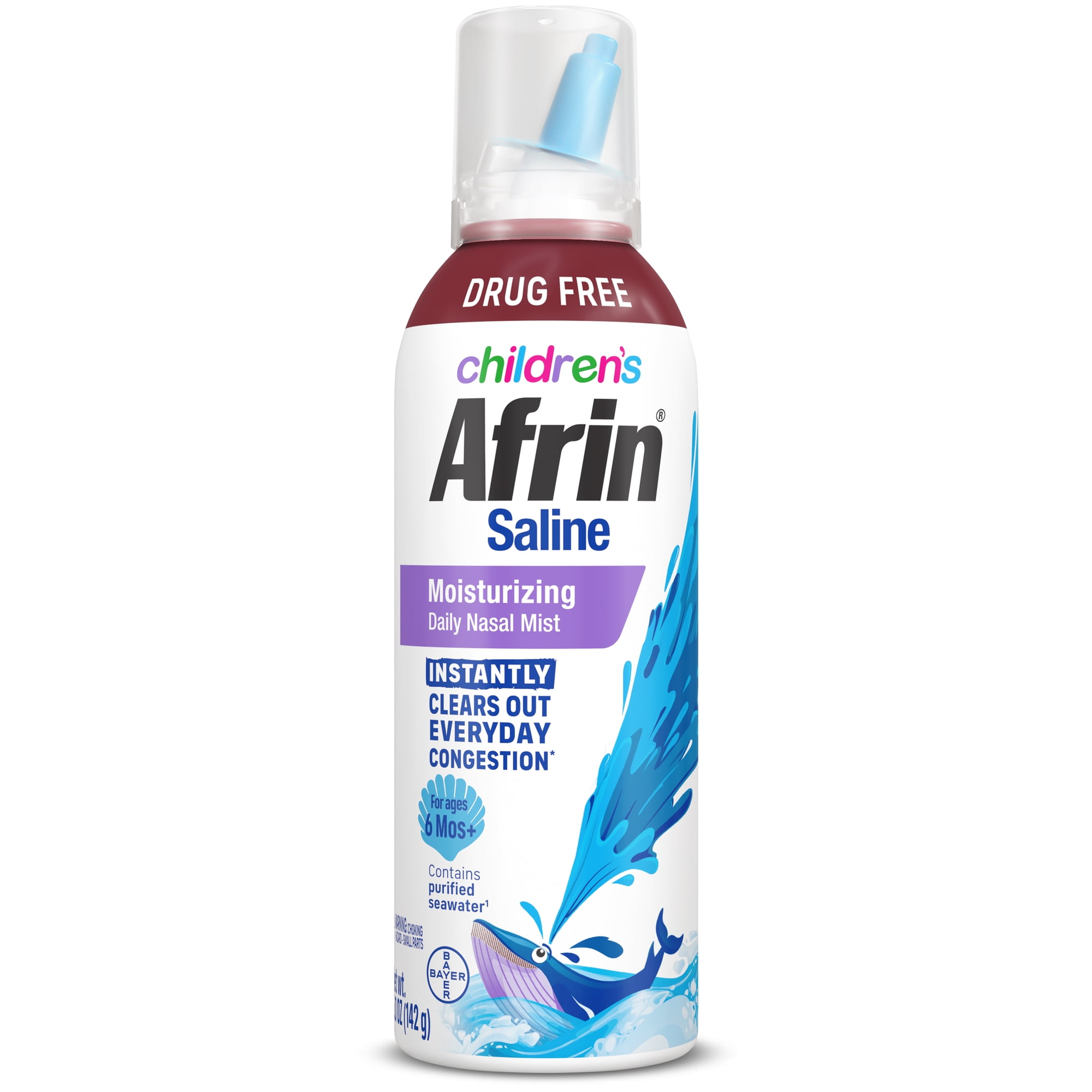 Afrin Moisturizing Children’s Saline Mist for Everyday Nasal Congestion and Dry Nose, Isotonic Seawater Saline Soft Tip Nozzle Spray for Babies 6+ Months, Drug Free Baby Congestion Relief, 5 oz