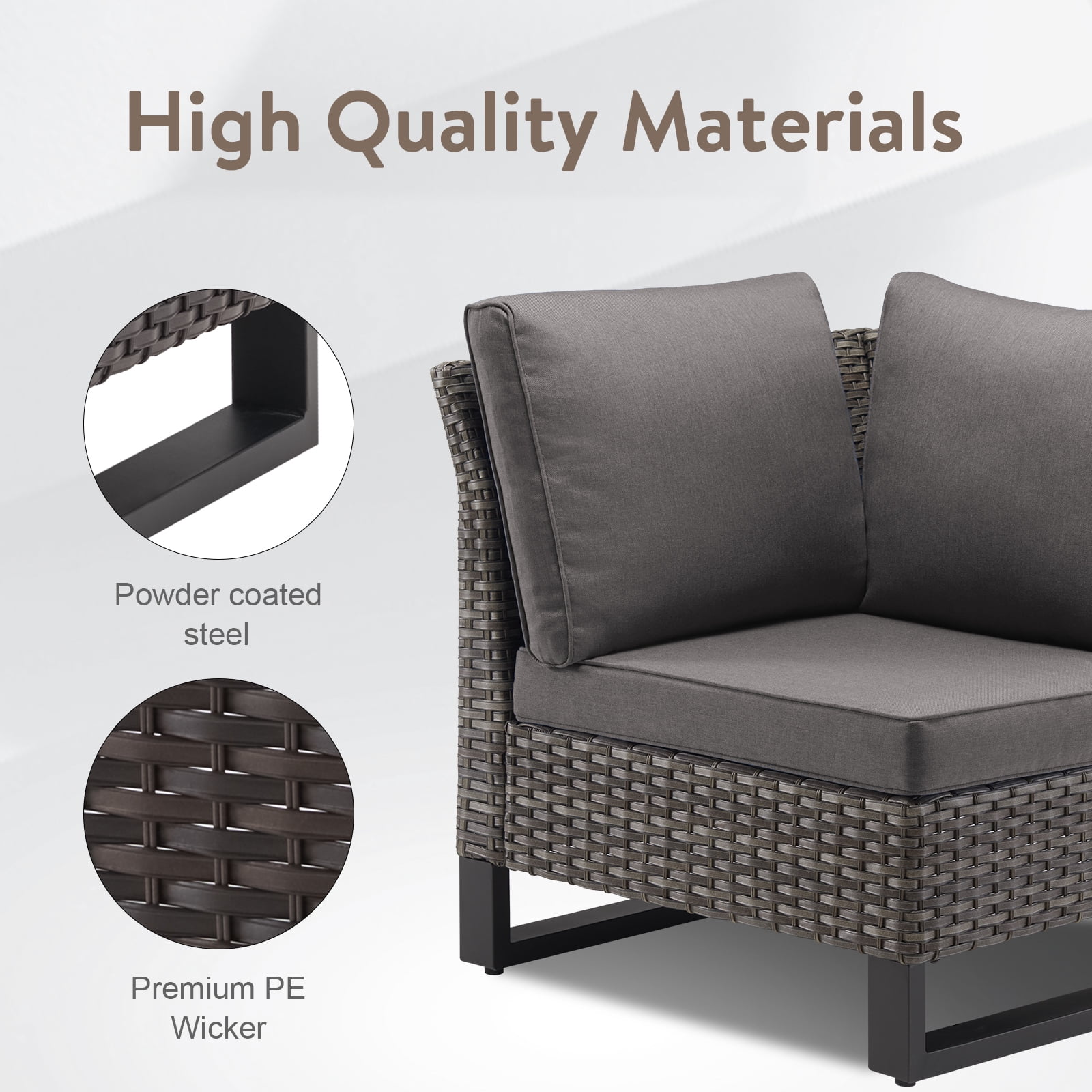 POCASSY Outdoor Furniture Set with Outdoor Sectional Sofa, 102 Inch Width Patio L Shape Sectional Sofa Brown Wicker Rattan Couch for Porch Deck Backyard, Brown/Gray