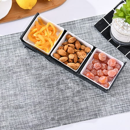 Vadktai Chip and Dip Bowl with Serving Tray, 3 Square Sauce Cups Dip Bowls for Parties, Serving Dishes for Entertaining Condiment Tray for Snacks, Appetizers, Sauces