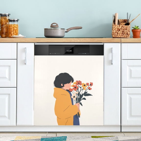 Yayeee Magnetic Dishwasher Cover for The Front Decoration Home Kitchen Machine Sticker Protector, Cartoon Flowers