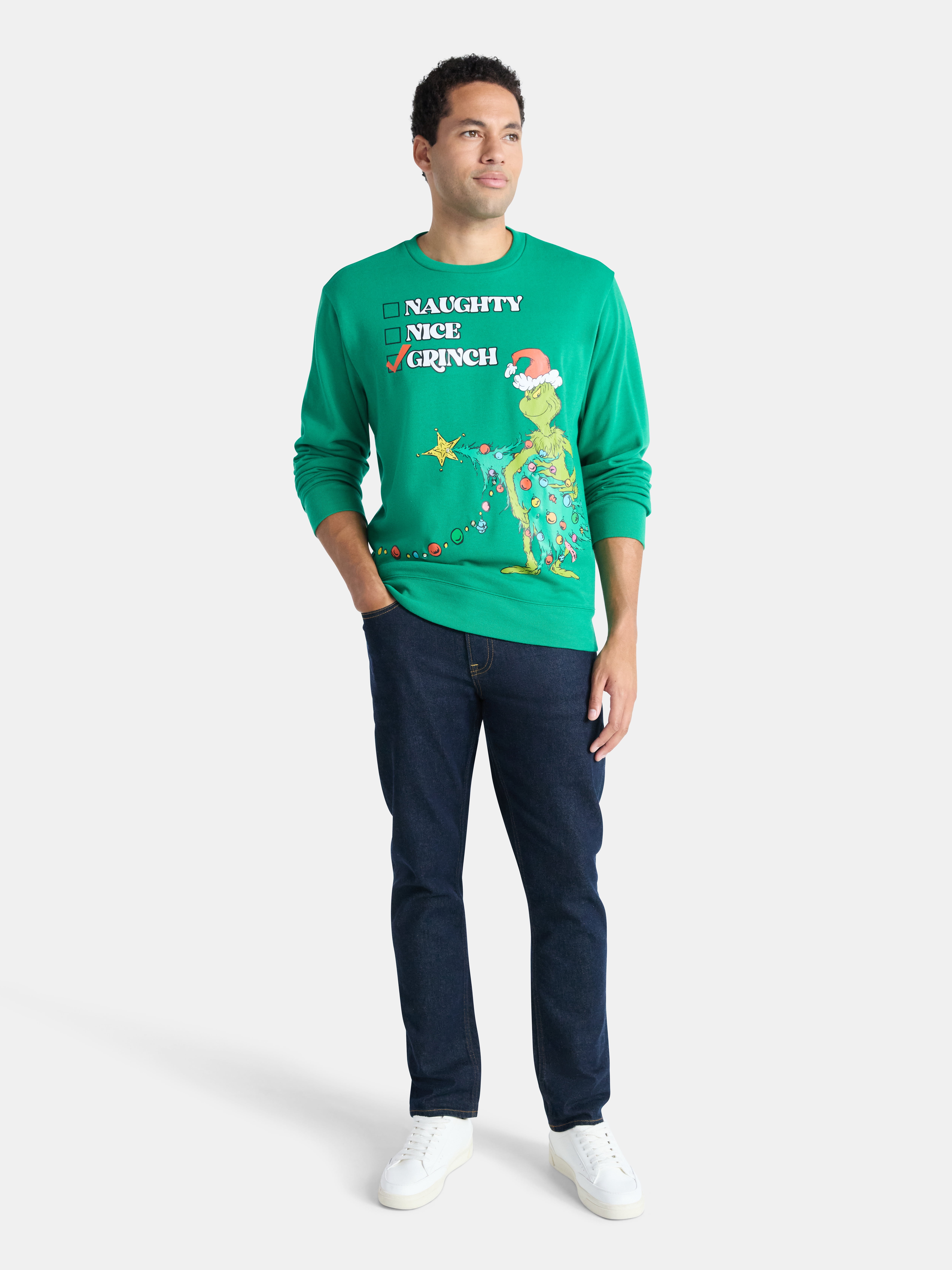 Dr. Seuss The Grinch Men's and Big Men's Graphic Light Up Sweatshirt, Sizes XS-3XL