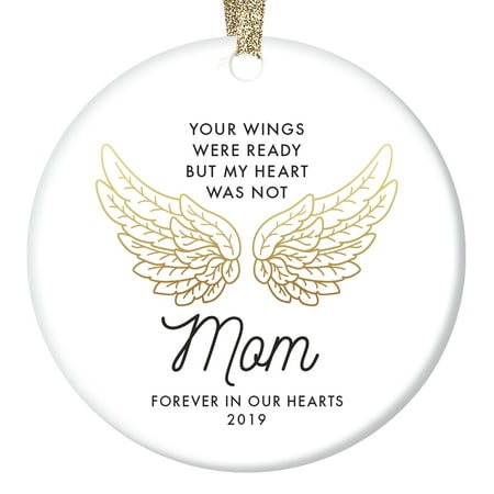 In Loving Memory of Mom Ornament 2019 Christmas Memorial Loss of Mother Anniversary Keepsake Family Friend Sympathy Gifts Funeral Service Condolence Gold Angel Wings 3