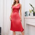 thumbnail image 2 of Pompotops Robe Longue Sans Manches Décontractée Unie Aguichant Col en V pour Femmes, 2 of 9
