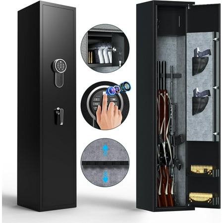 METAN Rifle Gun Safe with Quick Access Fingerprint/Keypad Lock Gun Security Cabinet Long Safes Gun Cabinet for Shotguns with Pistol Pocket Black (5 Gun Fingerprint-Black)