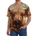 thumbnail image 1 of Balery Cute Floral Cow Camisa Casual de Manga Corta con Botones para Hombre, Texturizada, Estilo Cubano, para Playa, Verano-Small, 1 of 5