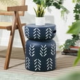 thumbnail image 3 of JONATHAN Y Kiri 18" Modern Bohemian Arrow Pattern Drum Indoor/Outdoor Garden Stool, Navy/White, 3 of 10