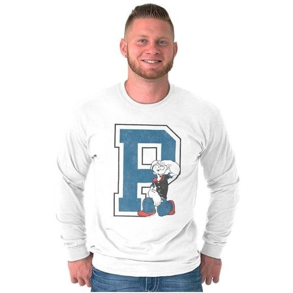 Popeye Cartoon Vintage Varsity P Long Sleeve TShirt Men Women Brisco Brands S