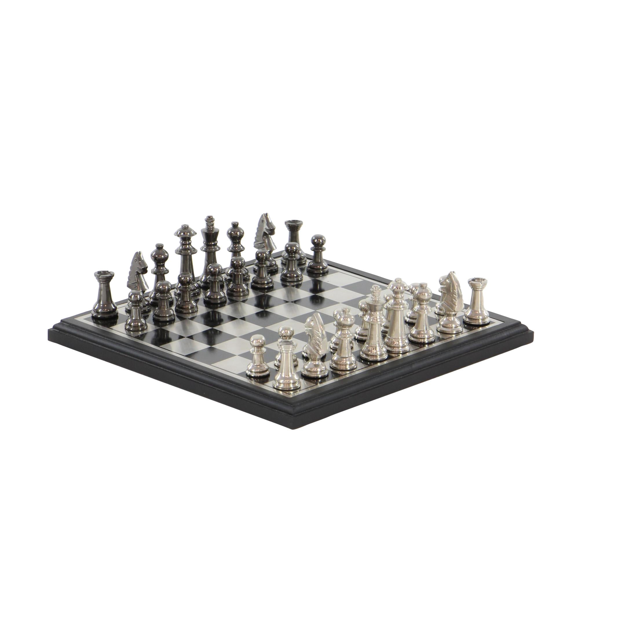 DecMode 12" x 1" Silver Aluminum Metal Chess Game Set with Black and Silver Pieces, 1-Piece