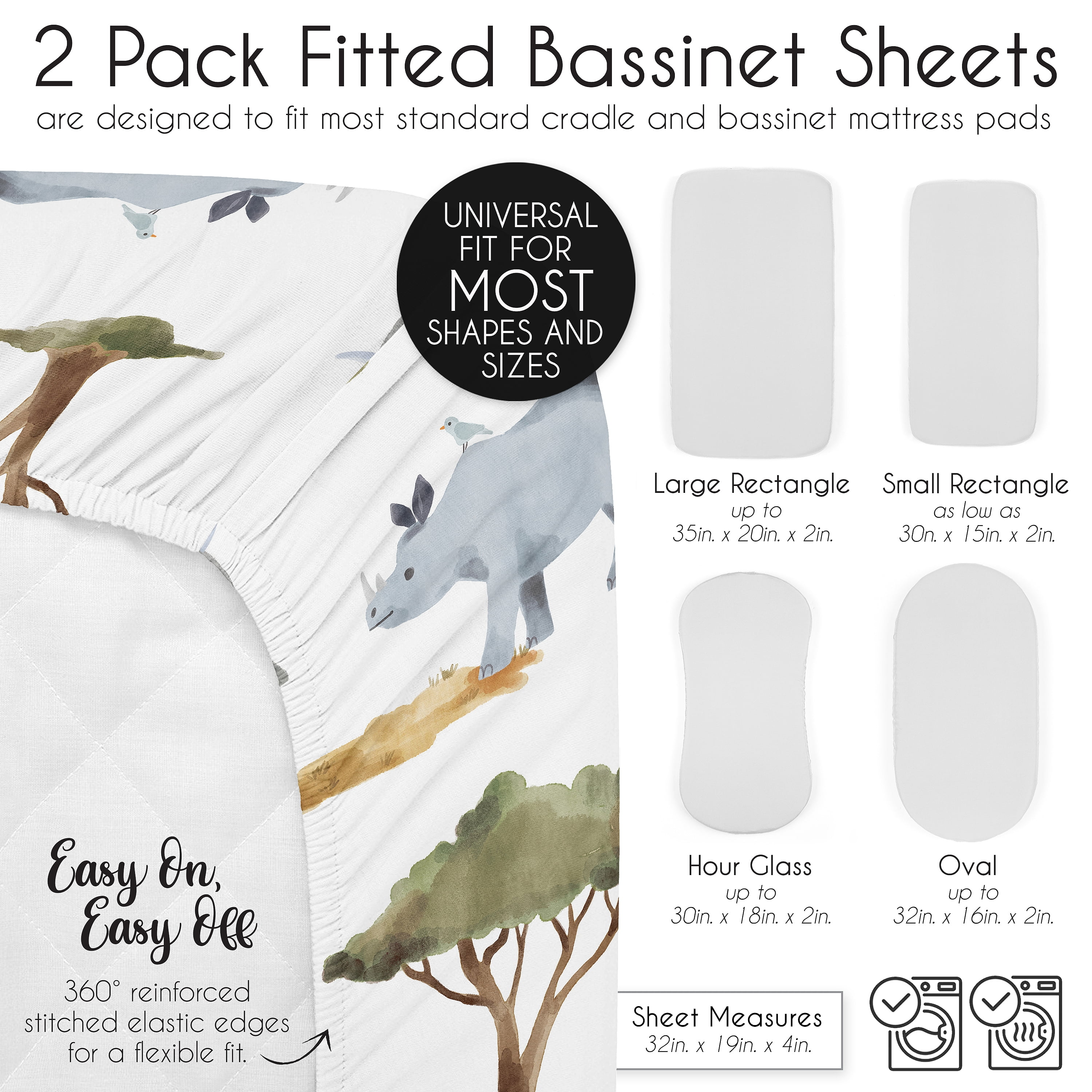 Sweet Jojo Designs Jungle Multicolor Baby Bassinet Fitted Sheets 2 Piece Set