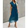 thumbnail image 5 of FreshPrettyWomen Summer Bohemian Floral Casual Wrap V Neck Ruffle Cap Sleeveless Belt A-Line Pleated Hem Midi Sun Dress White, 5 of 7