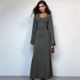 thumbnail image 4 of Vestido de Punto Acanalado para Mujer, Acampanada, Ajustado, Holgado e Informal. Gris Oscuro M, 4 of 8
