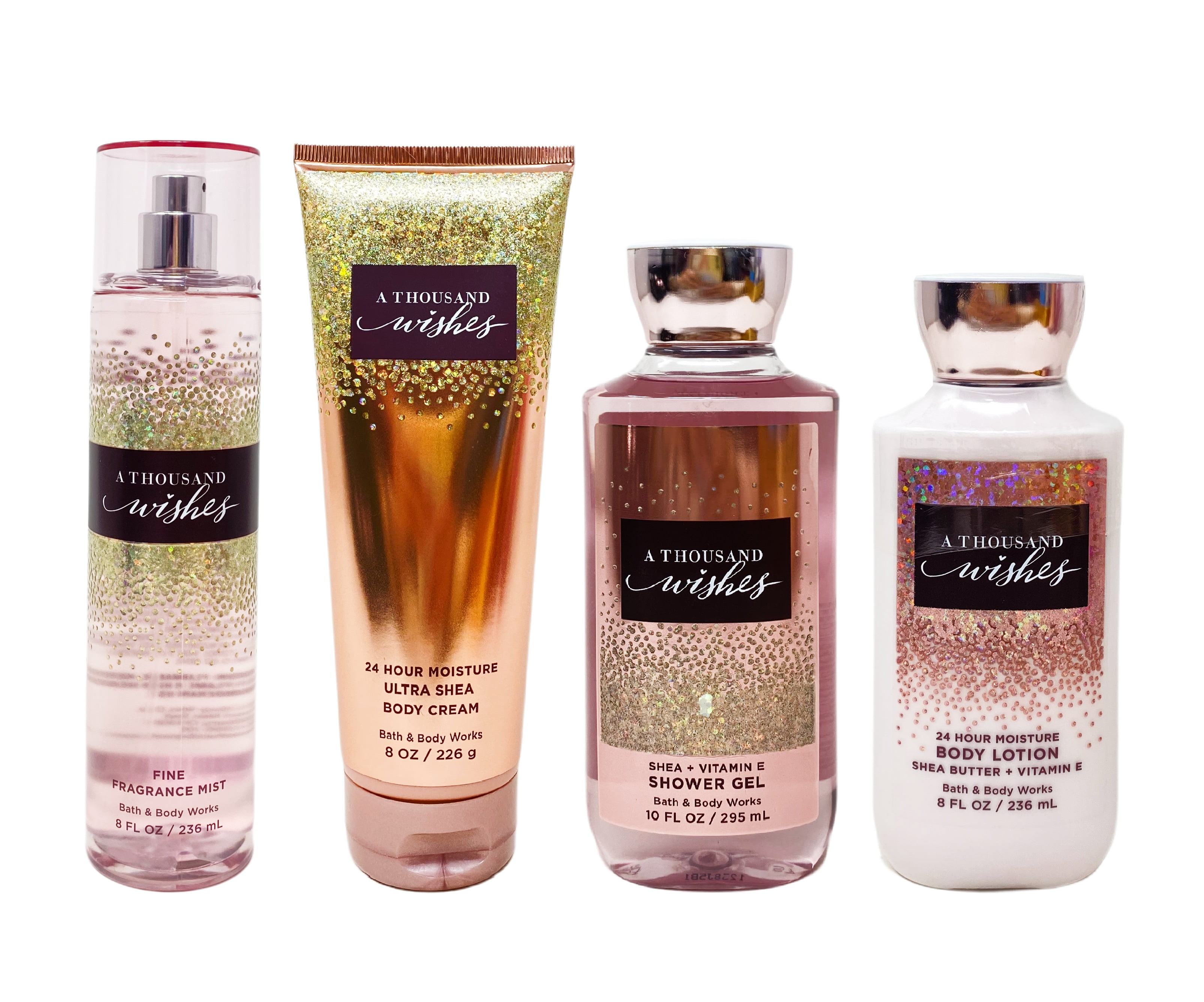 Bath & Body Works CHAMPAGNE TOAST set of 4 -- fine fragrance mist 8 fl oz.,  shower gel 10 fl oz.,body lotion 8 fl oz., ultra shea body cream 8 oz.