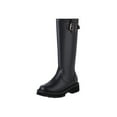 thumbnail image 1 of Awdenio Women's Winter Leather Belt Buckle High Tube Flat Bottom Round Head Side Zipper Boots, 1 of 9