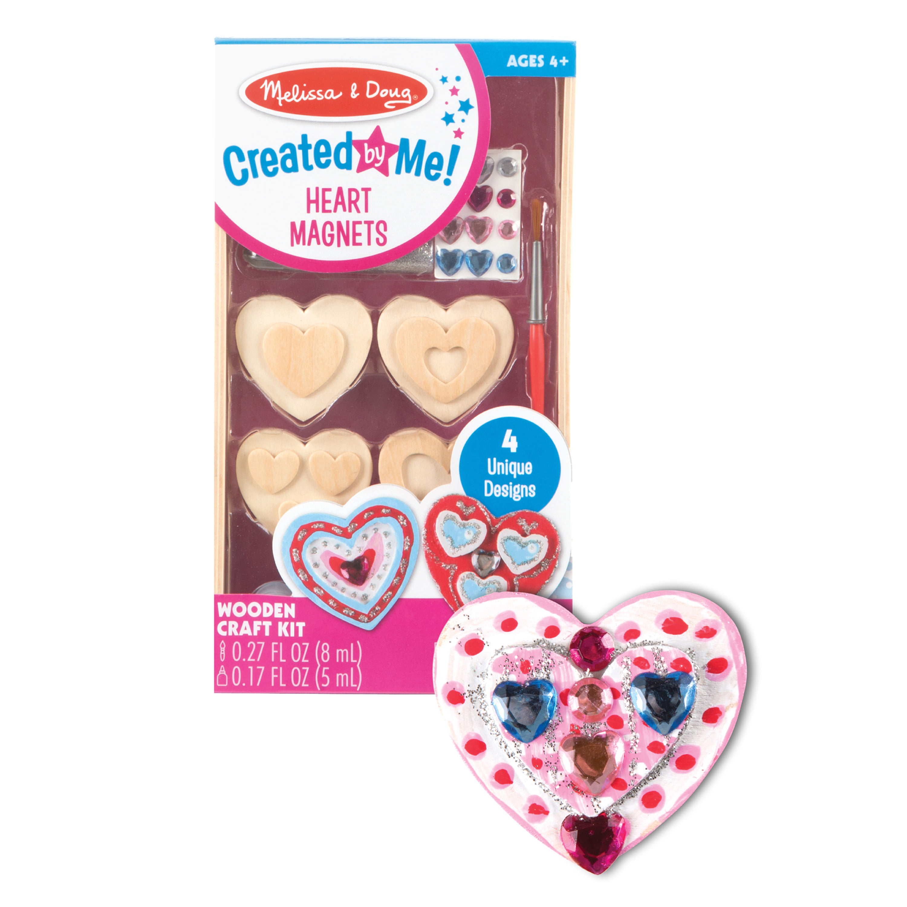Melissa  Doug Created by Me! Wooden Heart Magnets Craft Kit (4 Designs,  Paints, Stickers, Glitter Glue)