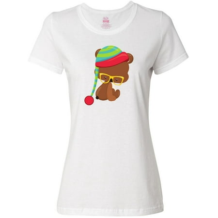 Inktastic Hipster Bear  Bear With Glasses  Hat  Brown Bear Women s T-Shirt