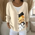 thumbnail image 2 of Cnbwig Sweaters for Women Elegant Long Sleeve Knit Cardigan Button Down Sweater Cat Knitted Coat Loose V Neck Jacket Fashion Sweaters Fall Tops B-Beige S, 2 of 5