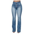 thumbnail image 1 of Pantalones vaqueros de mujer de tiro medio y pierna recta, color azul liso, talla Xxxxl, 1 of 1