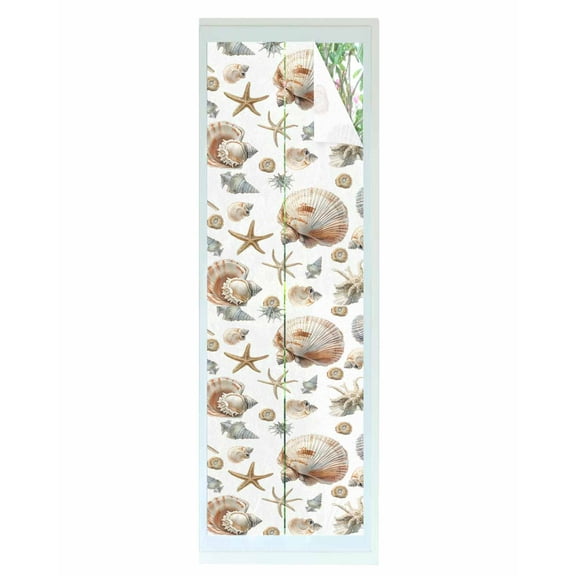 Window Privacy Film Seashell Coastal Stained Glass Window Film Decorative Sun Block Window Cover Summer Beach Ocean Starfish Watercolor Window Clings Static Adhesive Sticker for Bathroom 23.6"x78.7"