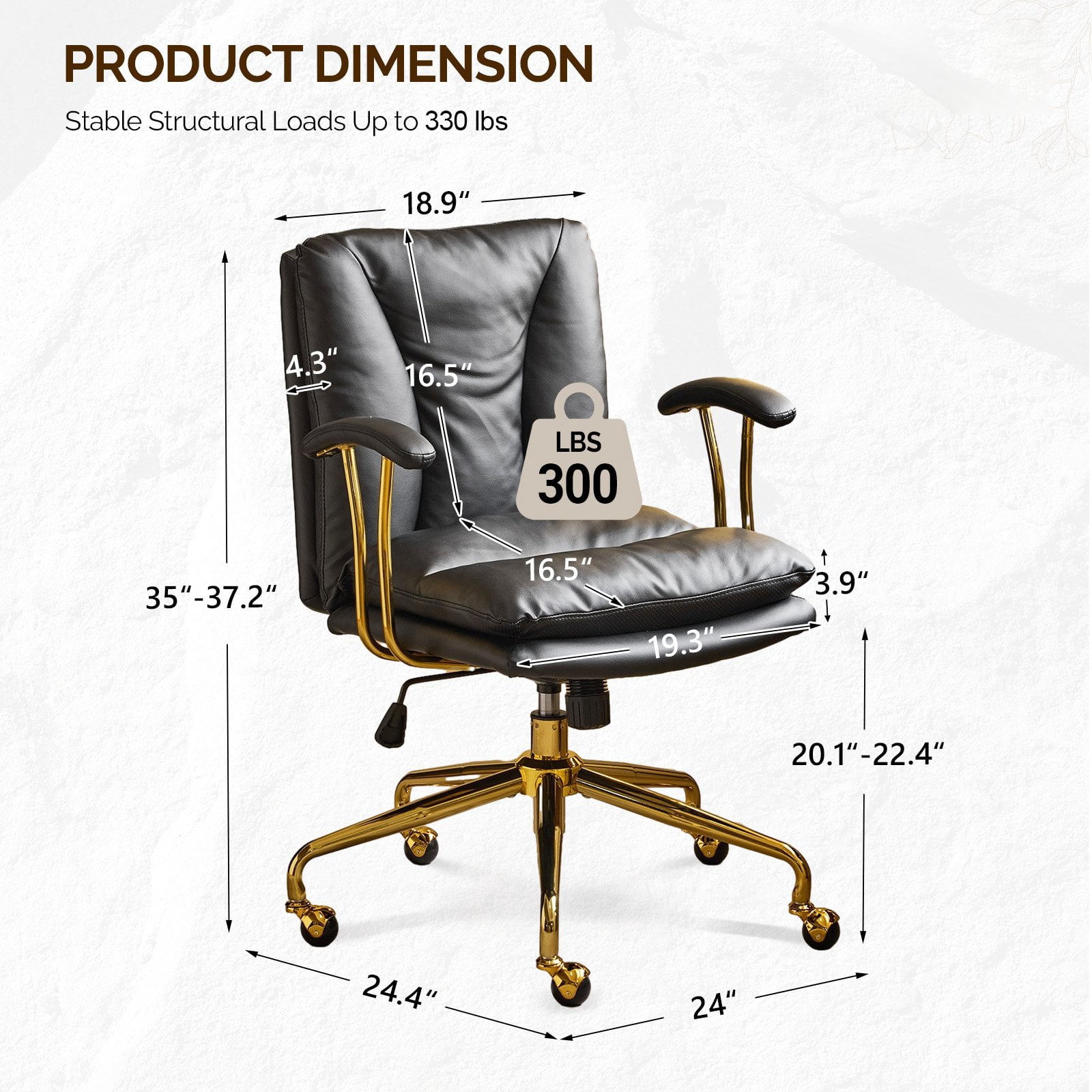 Ktaxon Office Chair High Back Study Chair PU Leather Adjustable Swivel Vanity Chair with Padded Armrests for Conference and Home Black