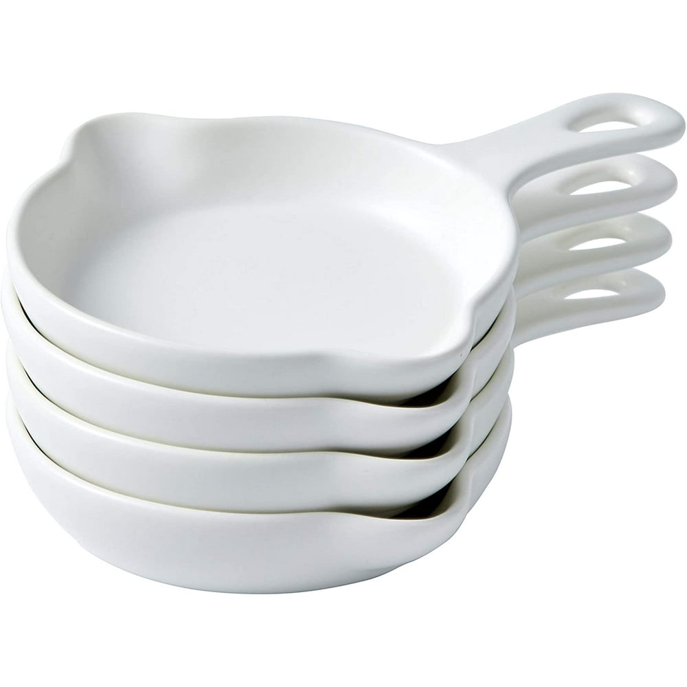Bruntmor 5" Matte White Ceramic Skillet Serving plates, Set of 4