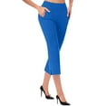 thumbnail image 2 of Uqiangy Capri Pants for Women Dressy Pull On Stretch High Waisted Crop Work Leggings with Pockets igh Waisted Pull On Dress Pants Slim Straight Leg Stretchy Waist Capris Trousers Pants Blue 2XL, 2 of 6