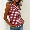 thumbnail image 6 of yardsong Tank Tops for Women Gingham Peter Pan Collar Button Down Shirts V Neck Sleeveless Blouses Summer Business Work Top Wine,XXL, 6 of 8