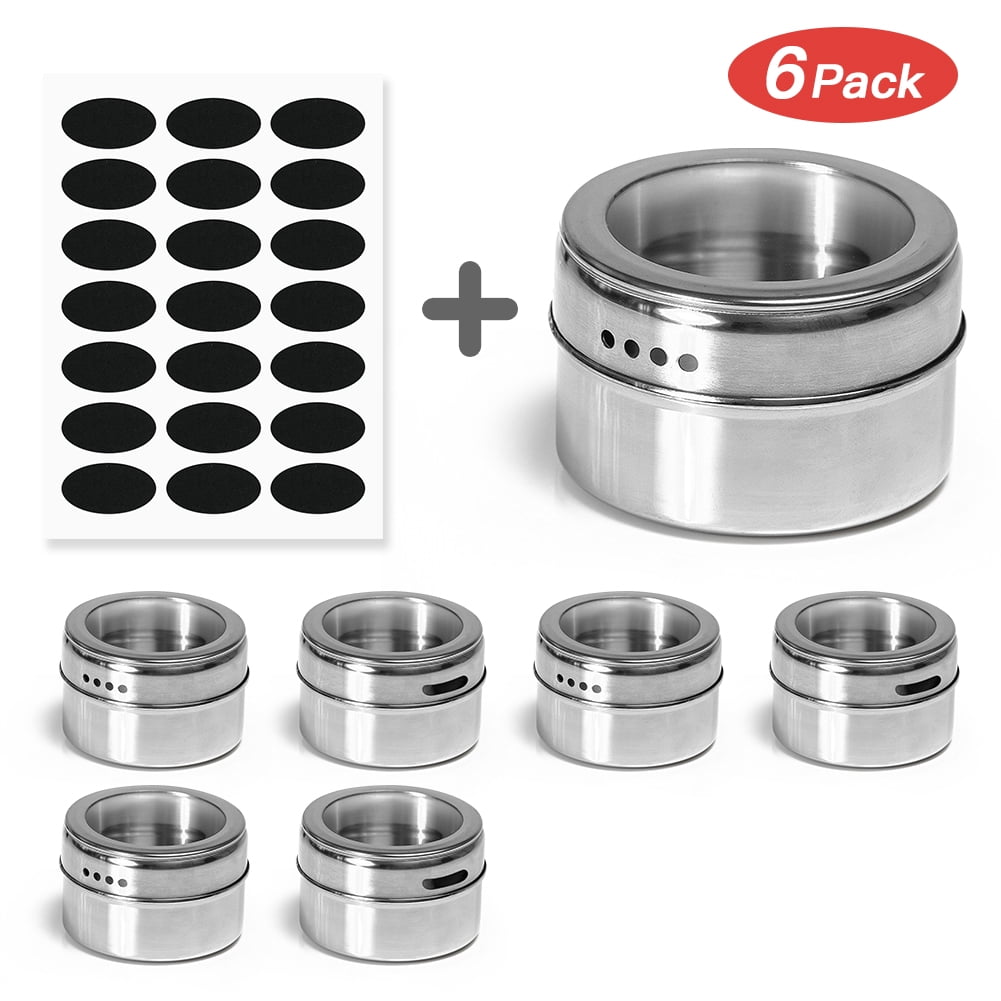 Kepooman 6 Pack Stainless Steel Storage Spice Containers with Sift & Pour Clear Top Lid for Camping Grill, Silver Kepooman 6 Pack Stainless Steel Storage Spice Containers with Sift & Pour Clear Top Lid for Camping Grill, Silver