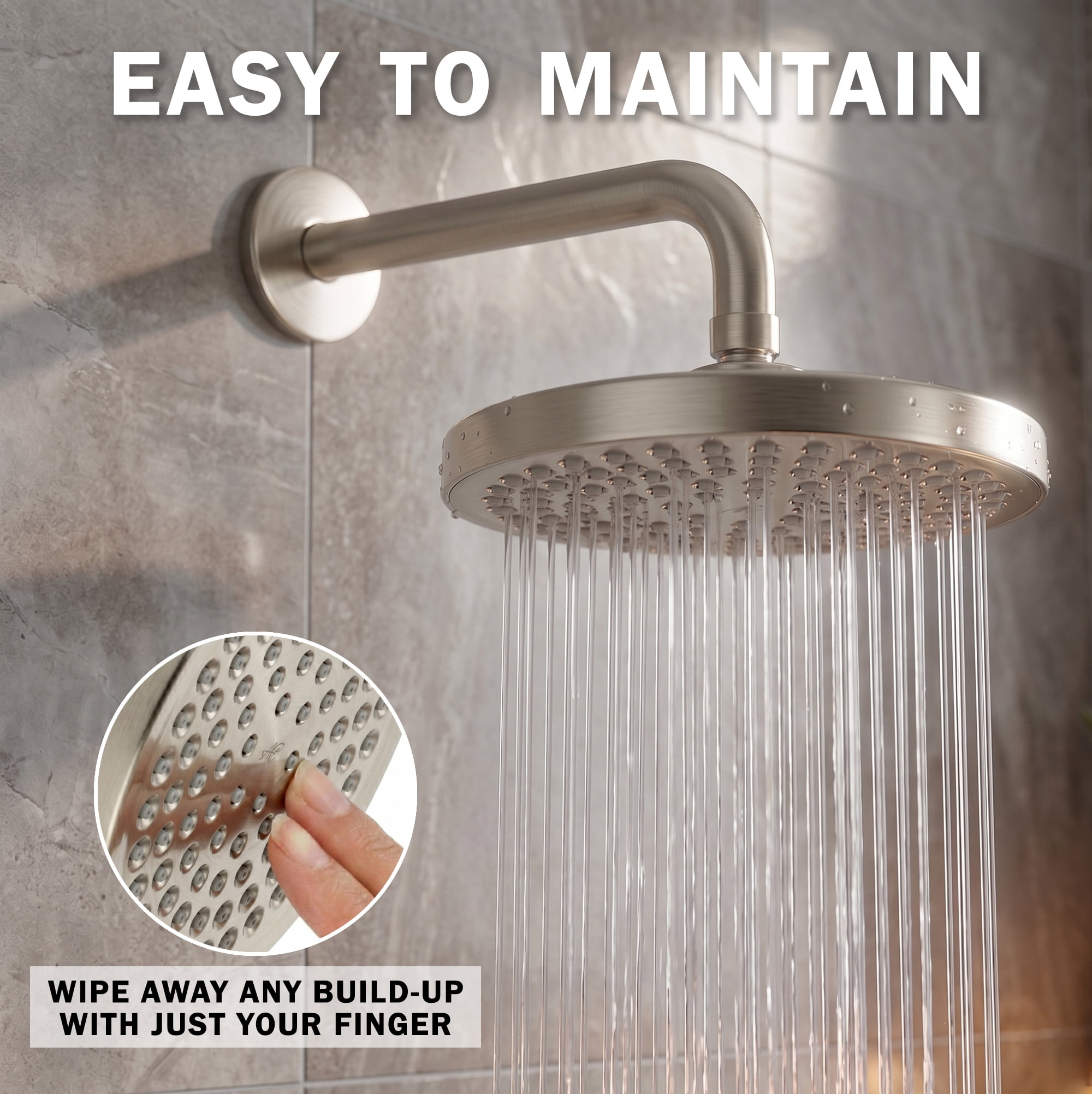 Aqua Elegante High Pressure Rain Shower Head for Low Flow Showers - 2.5 GPM - Brushed Nickel