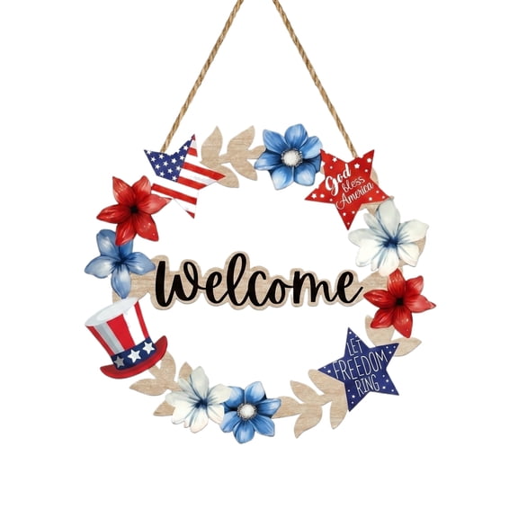 Aximioll Independence Day Red Wreath 12In, Wood Frame, Independence Day Wreath Decor for Front Door Wall Entryway Mantel