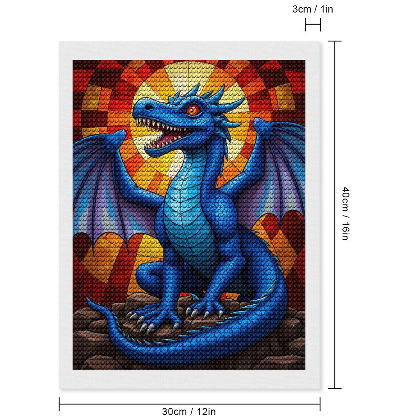 Diamond Art Kits for Adults, Blue Dragon Stained Glass Fantasy 5D Diamond Painting Kits for Adults Beginners, DIY Full Drill Diamond Painting, Gem Art and Crafts 12x16