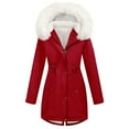 thumbnail image 2 of Women's Winter Parka Coats Soft Fleece Sherpa Lined Drawstring Snow Jacket With Hood Red L, 2 of 7