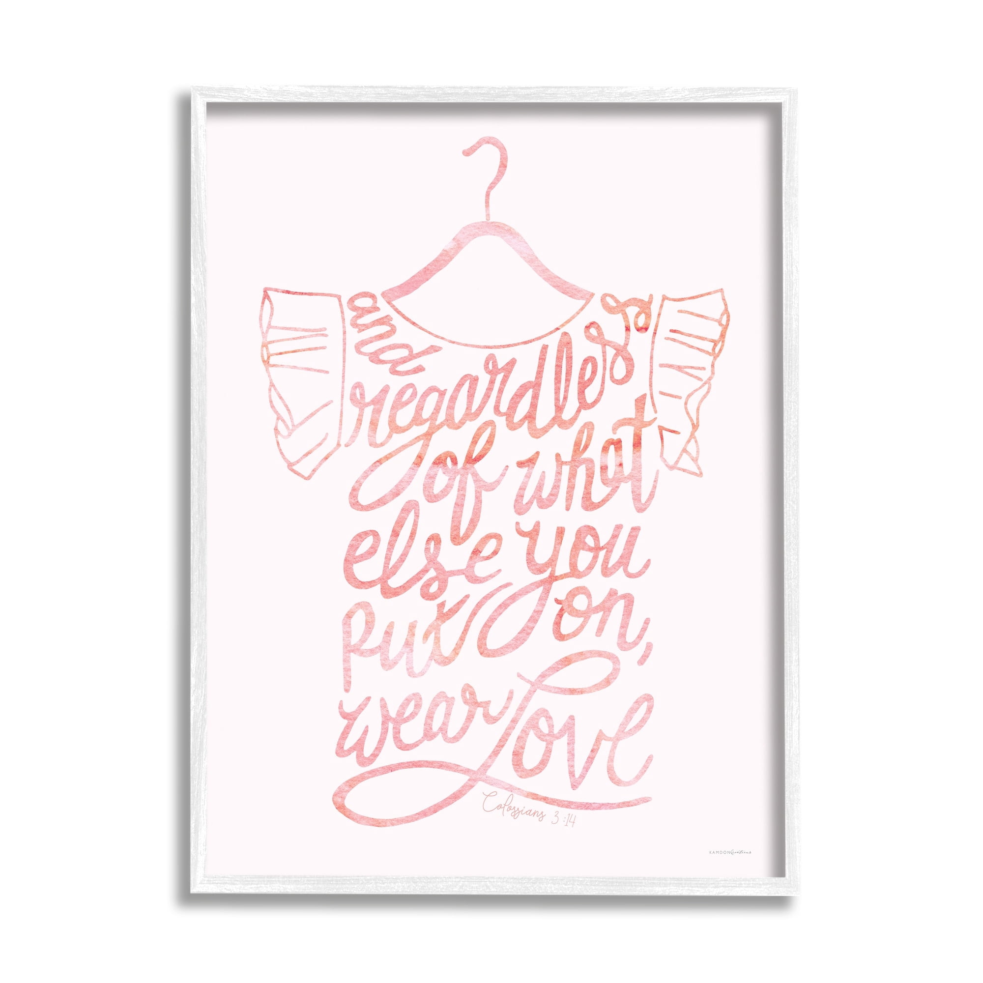 Stupell Industries Wear Love Fashion Calligraphy Religious Inspirational Quote Graphic Art White Framed Art Print Wall Art, Design by Kamdon Kreations