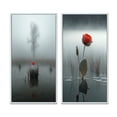 thumbnail image 2 of Designart "Misty Pond Red Rose in Bloom I" Rose Framed Wall Art Set Of 2 - Traditional Red Framed Canvas Set For Living Room Decor, 2 of 6